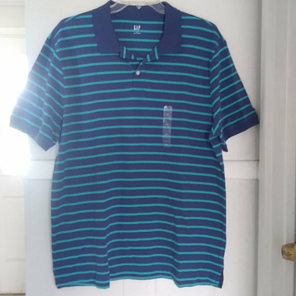NWT Gap navy blue teal blue striped shirt